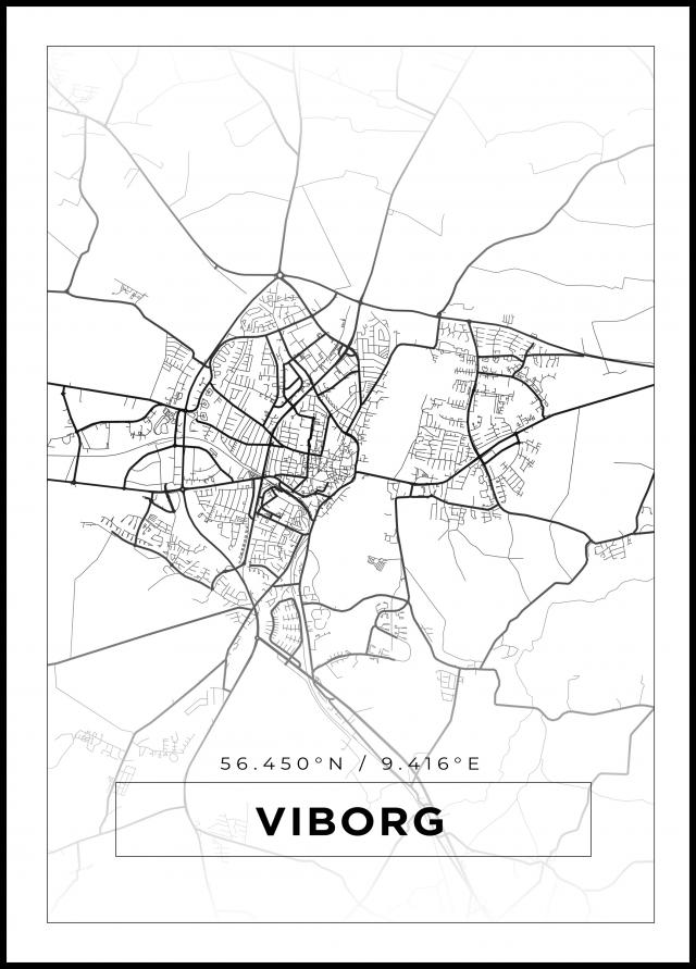 Kart - Viborg - Hvit Plakat