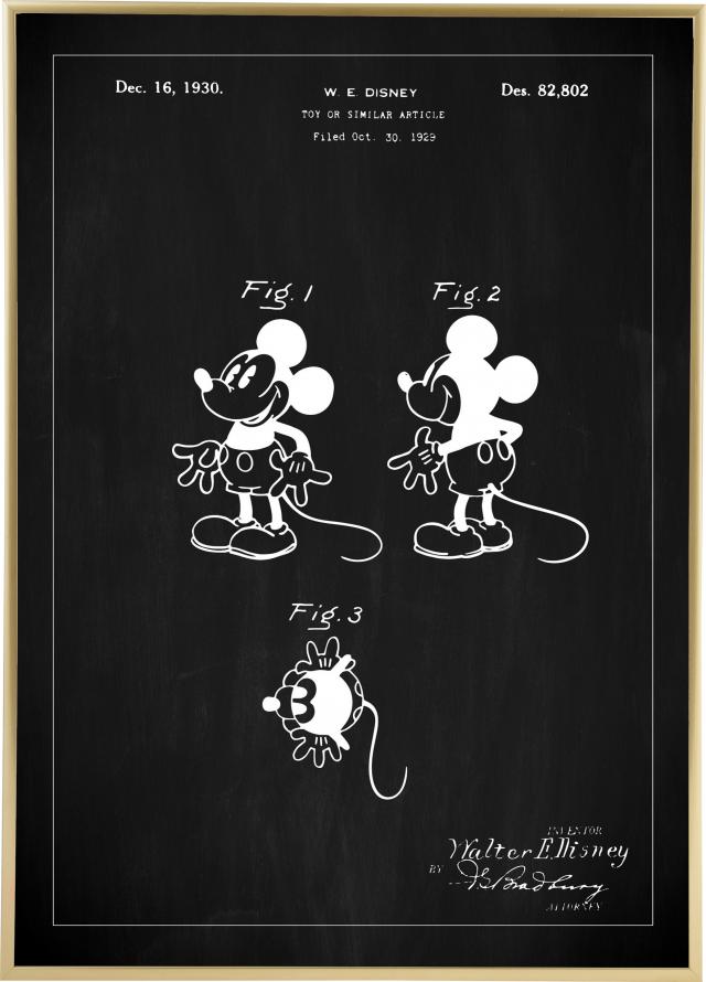Patenttegning - Disney - Mickey - Svart Plakat