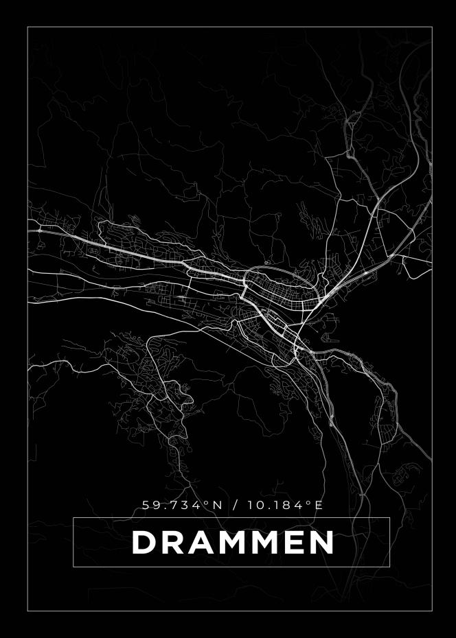 Kart - Drammen - Svart Plakat