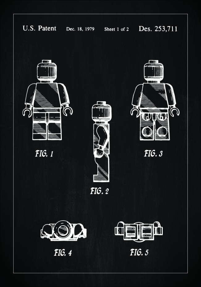 Patenttegning - Lego I - Svart Plakat