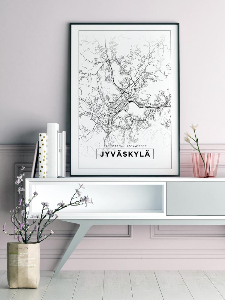 Kart - Jyvskyl - Hvit Plakat