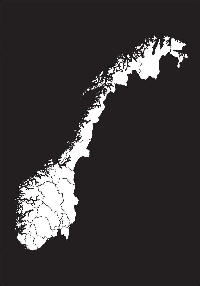Kart - Norge - Hvit Plakat