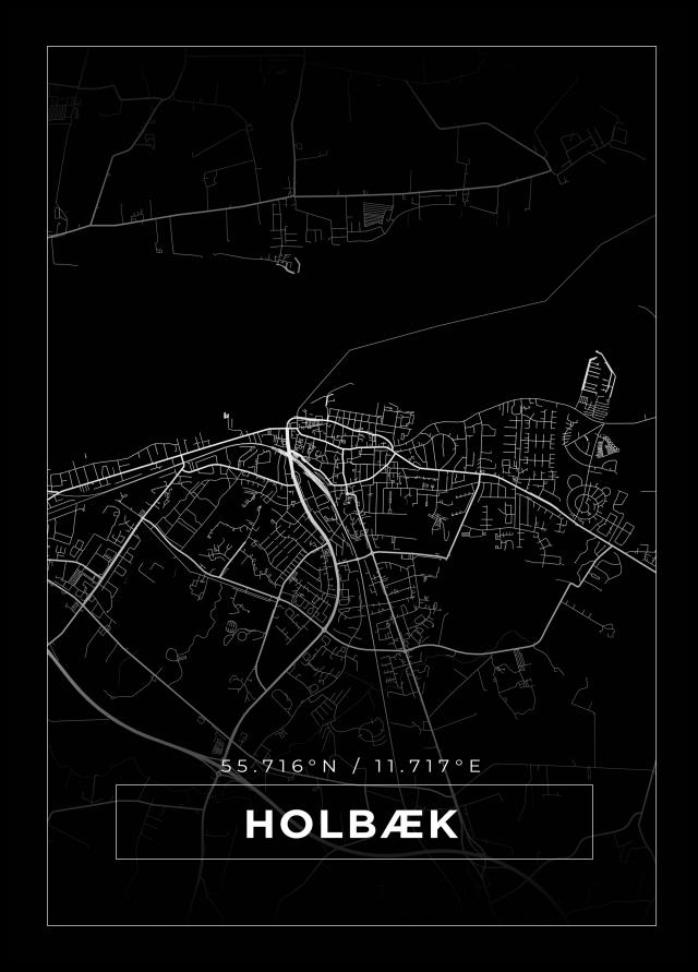 Kart - Holbæk - Svart Plakat