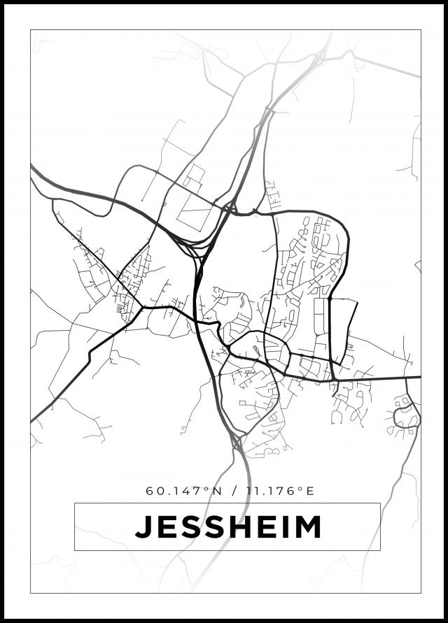 Kart - Jessheim - Hvit Plakat