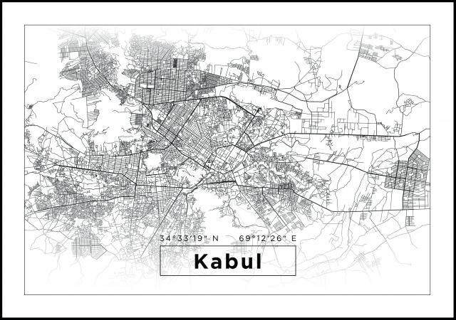 Kart - Kabul - Hvit Plakat