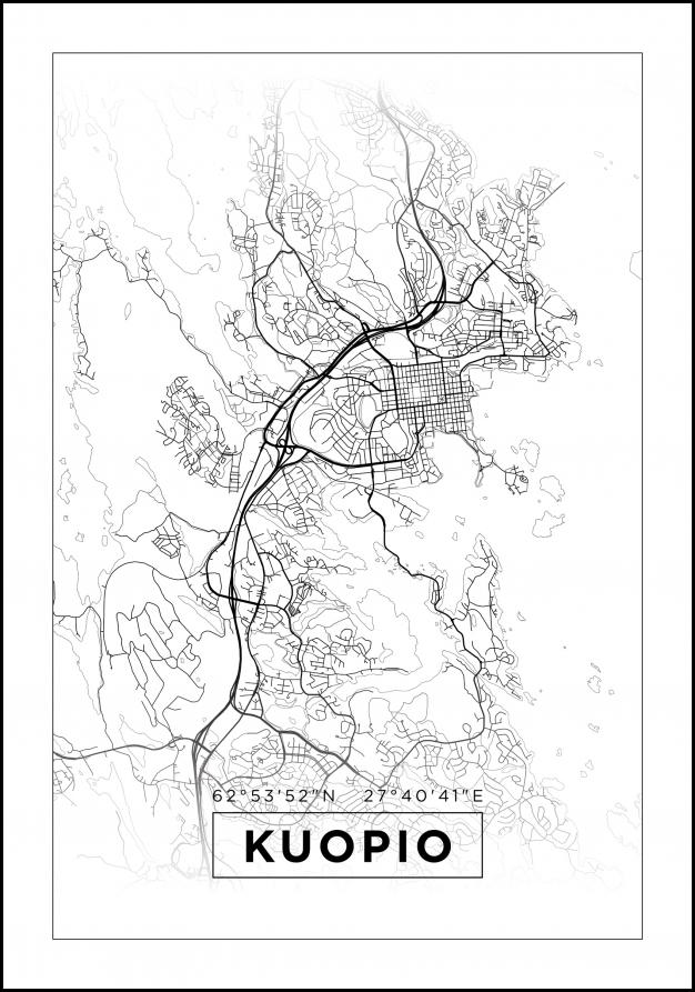 Kart - Kuopio - Hvit Plakat
