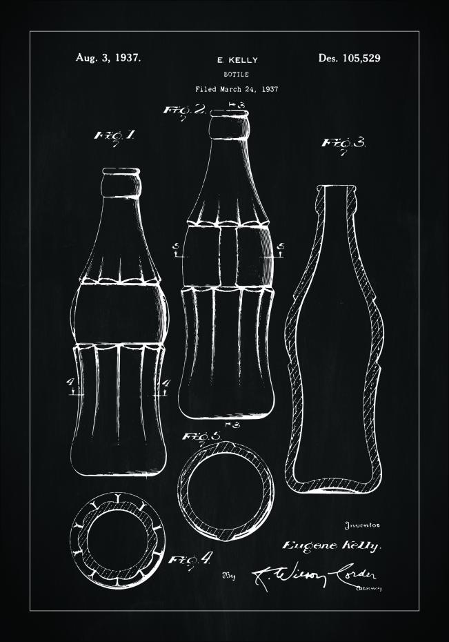 Patenttegning - Coca Cola-flaske - Svart Plakat