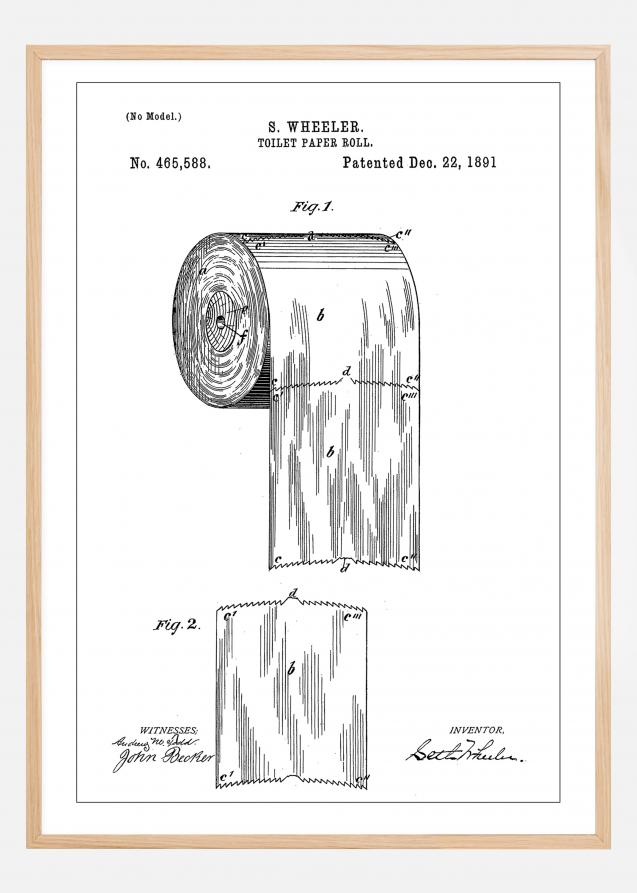 Patent Print - Toilet Paper Roll - White Plakat