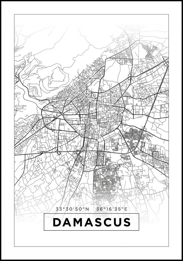 Kart - Damascus - Hvit Plakat