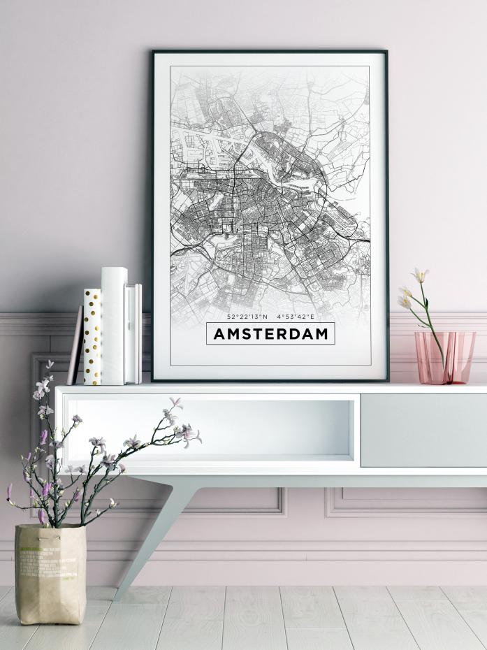 Kart - Amsterdam - Hvit Plakat
