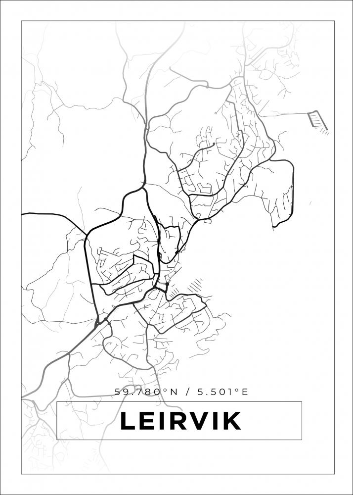 Kart - Leirvik - Hvit Plakat