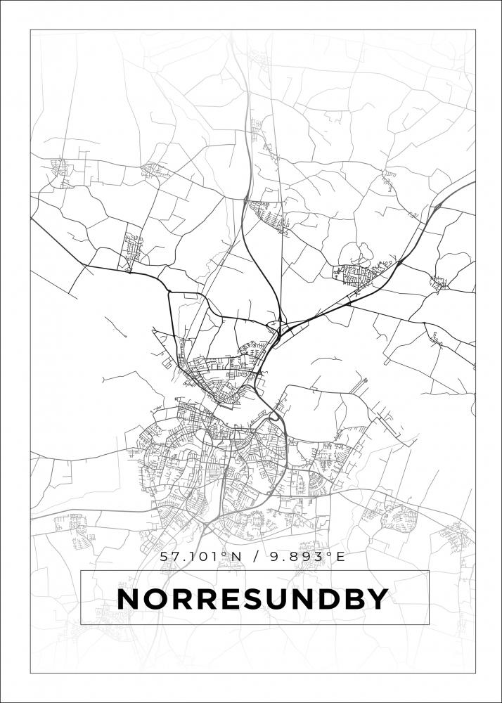 Kart - Norresundby - Hvit Plakat