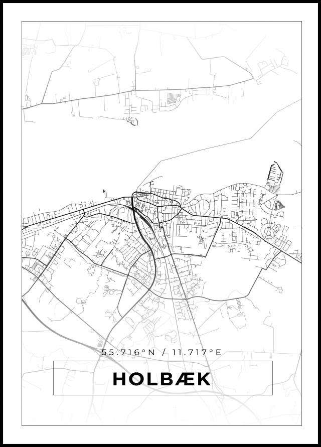 Kart - Holbæk - Hvit Plakat