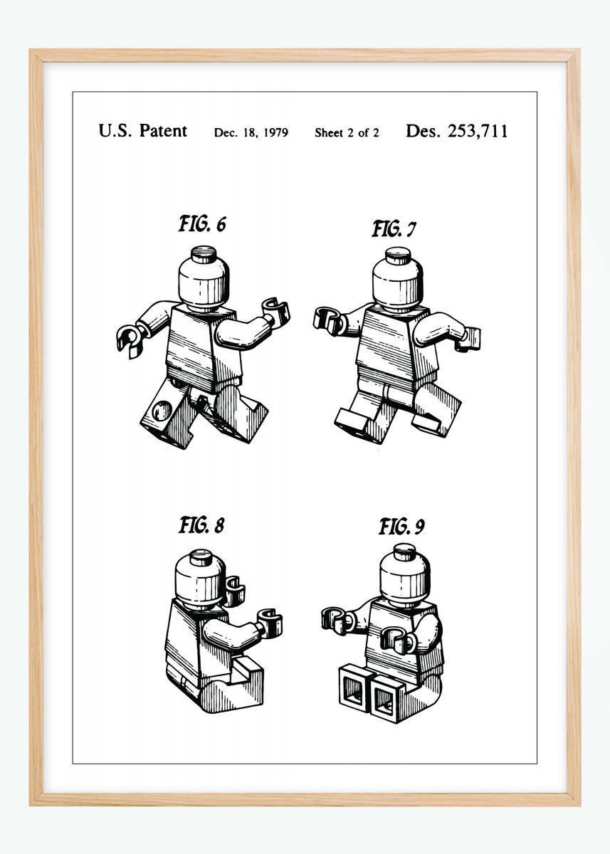 Plakat med patenttegning nummer 253711 av Lego. Perfekt poster å gi bort til alle Lego-fantaster
