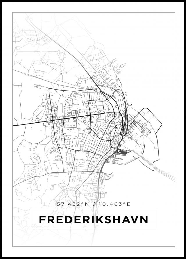 Kart - Frederikshavn - Hvit Plakat