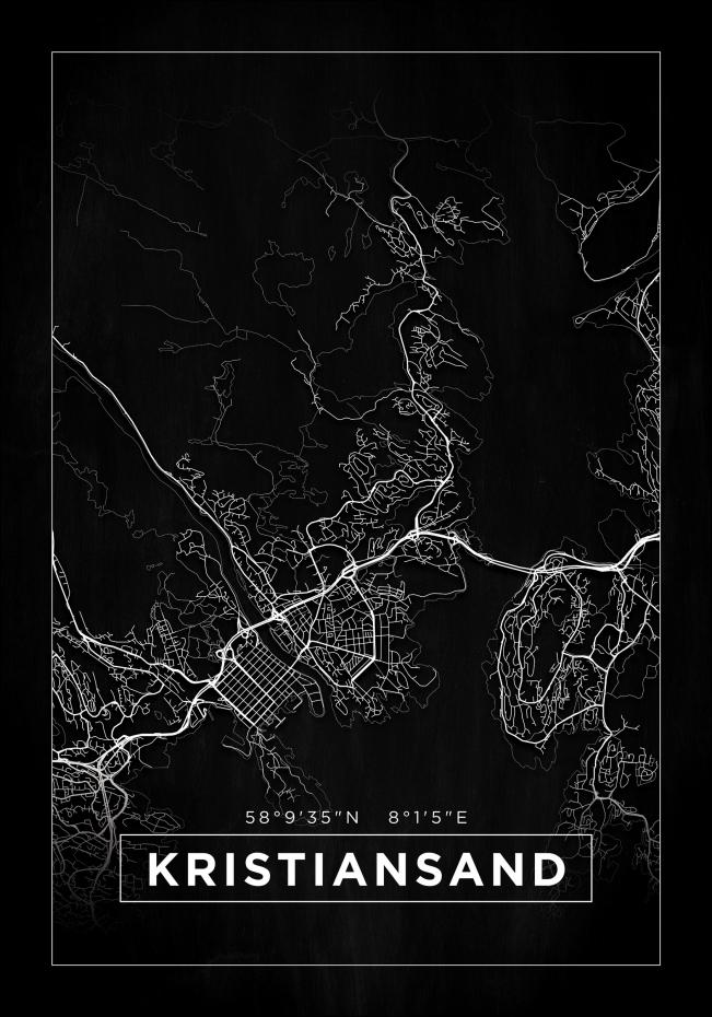 Kart - Kristiansand - Svart Plakat
