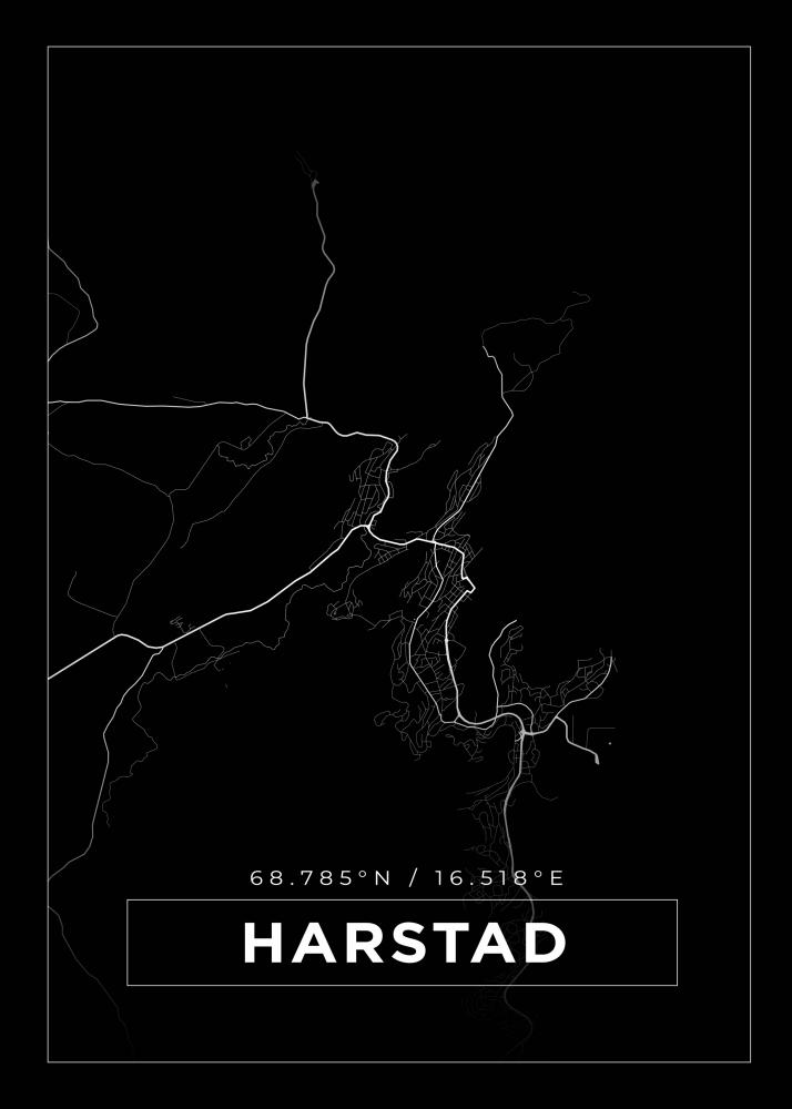 Kart - Harstad - Svart Plakat