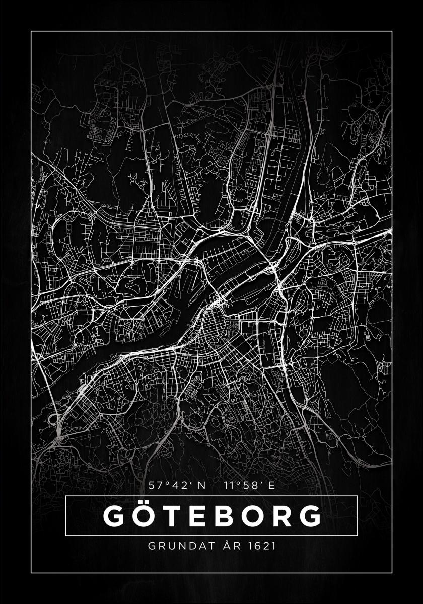 Kart - Göteborg - Poster - Svart - BGA Fotobutikk