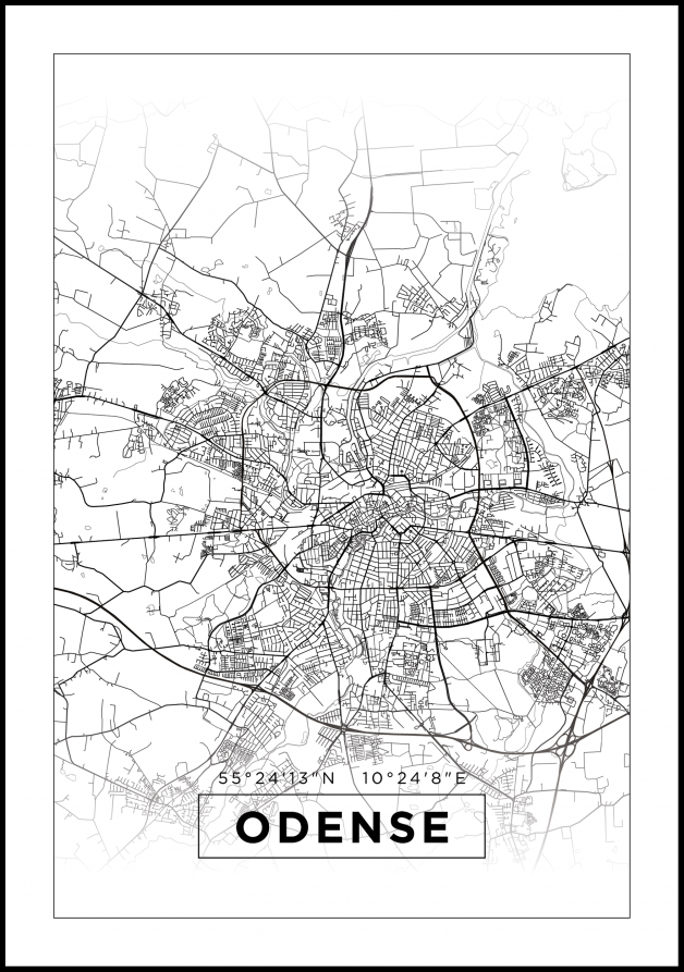 Kart - Odense - Hvit Plakat