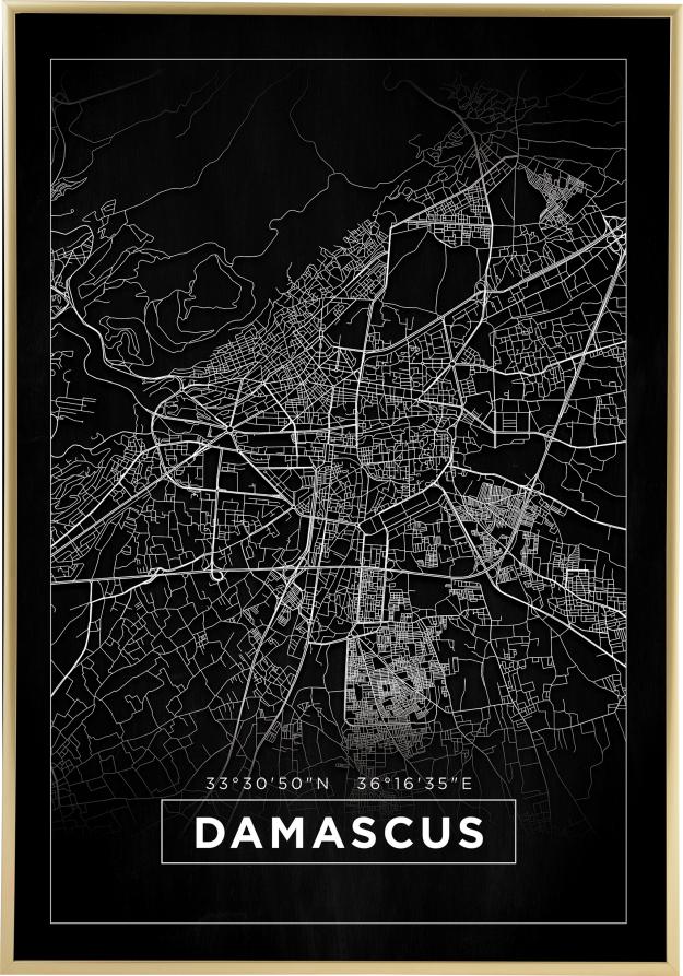 Kart - Damascus - Svart Plakat