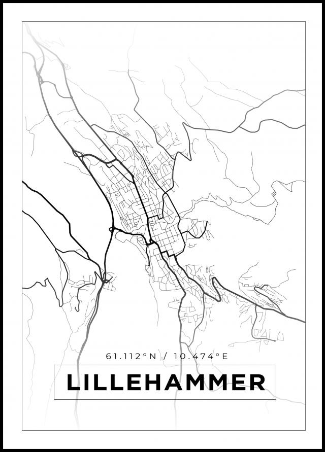 Kart - Lillehammer - Hvit Plakat