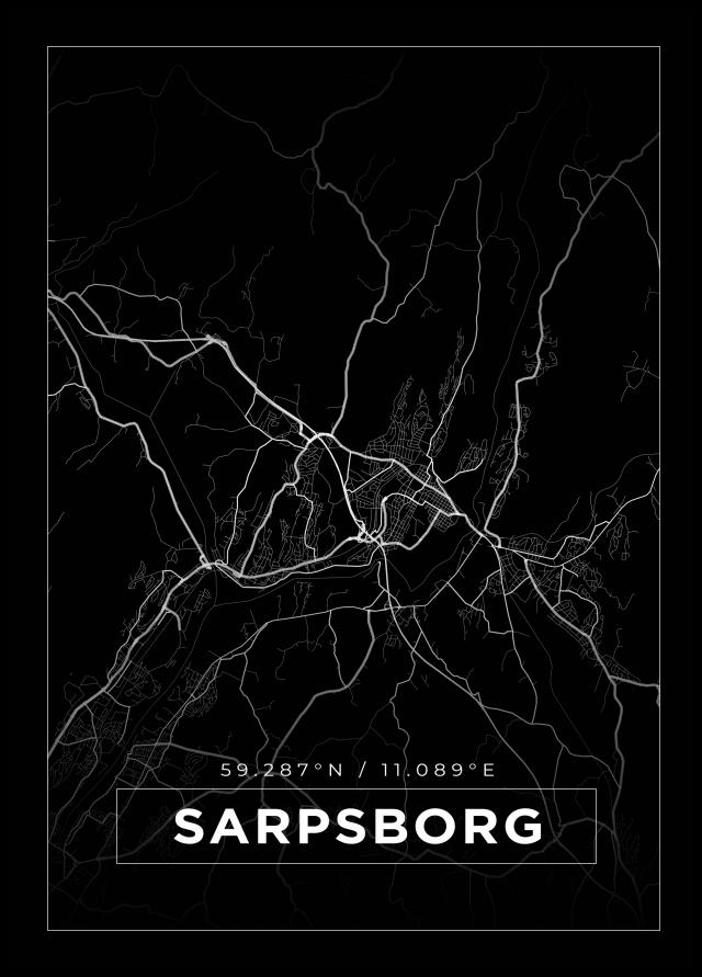 Kart - Sarpsborg - Svart Plakat