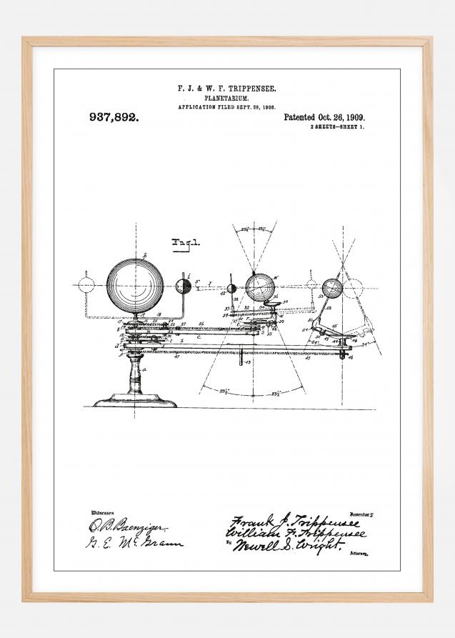 Patenttegning - Planetarium - Hvit Plakat