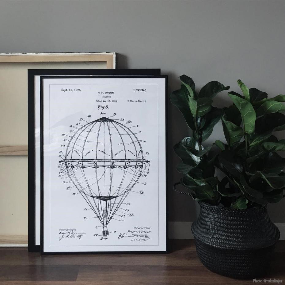 Patenttegning - Luftballong - Hvit Plakat