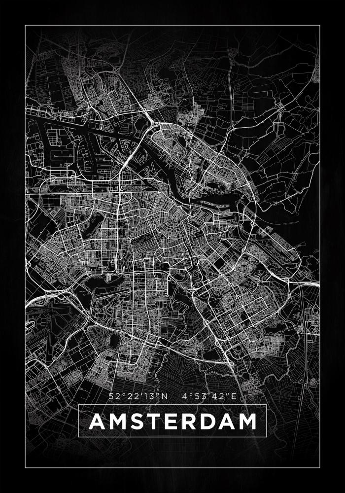 Kart - Amsterdam - Svart Plakat