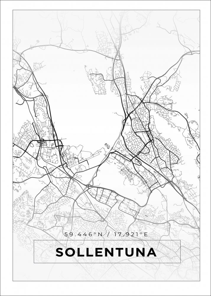 Kart - Sollentuna - Hvit Plakat