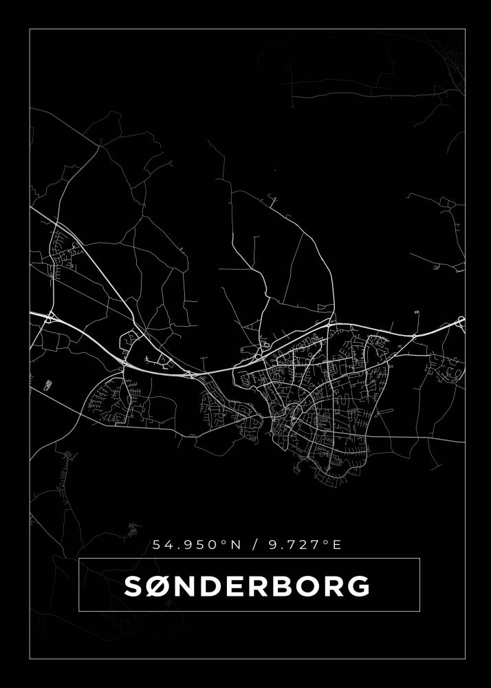 Kart - Snderborg - Svart Plakat