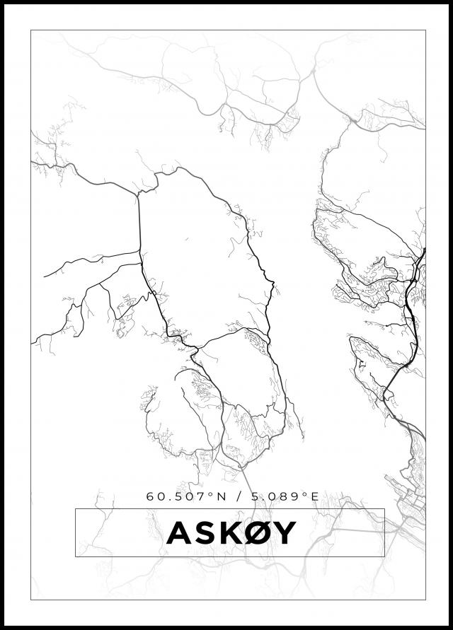 Kart - Askøy - Hvit Plakat