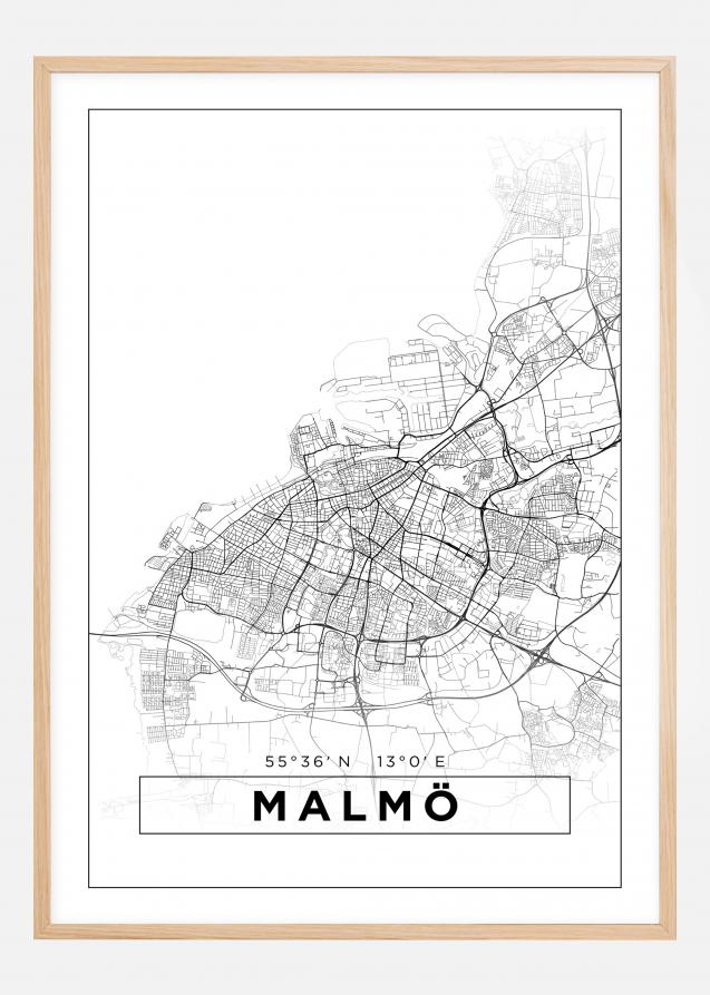 Kart - Malmö - Poster - Hvit Plakat