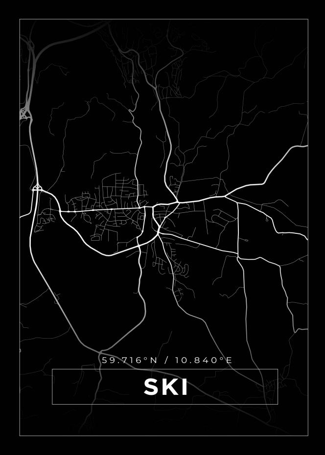 Kart - Ski - Svart Plakat