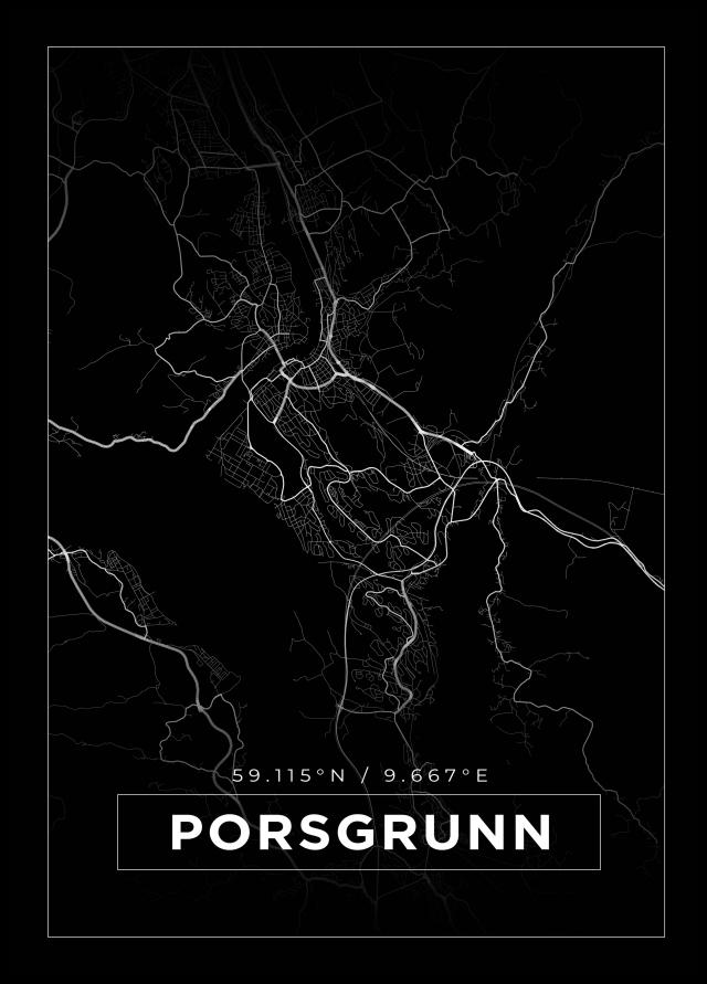 Kart - Porsgrunn - Svart Plakat