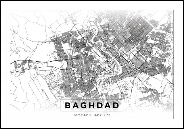 Kart - Baghdad - Hvit Plakat