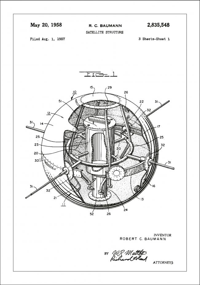 Patenttegning - Satellitt - Hvit