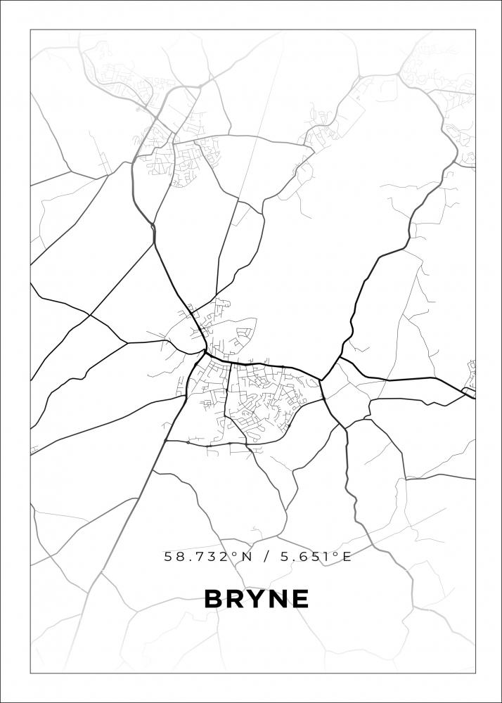 Kart - Bryne - Hvit Plakat