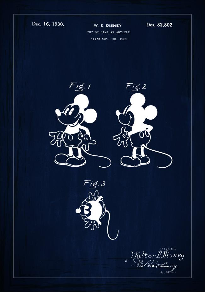 Patenttegning - Disney - Mickey - Bl Plakat