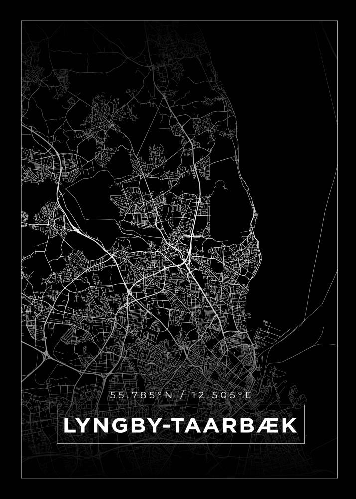 Kart - Lyngby-Taarbk - Svart Plakat