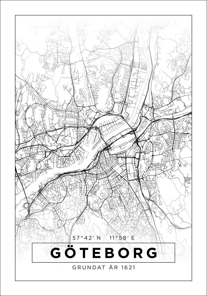 Kart - Gteborg - Poster - Hvit Plakat