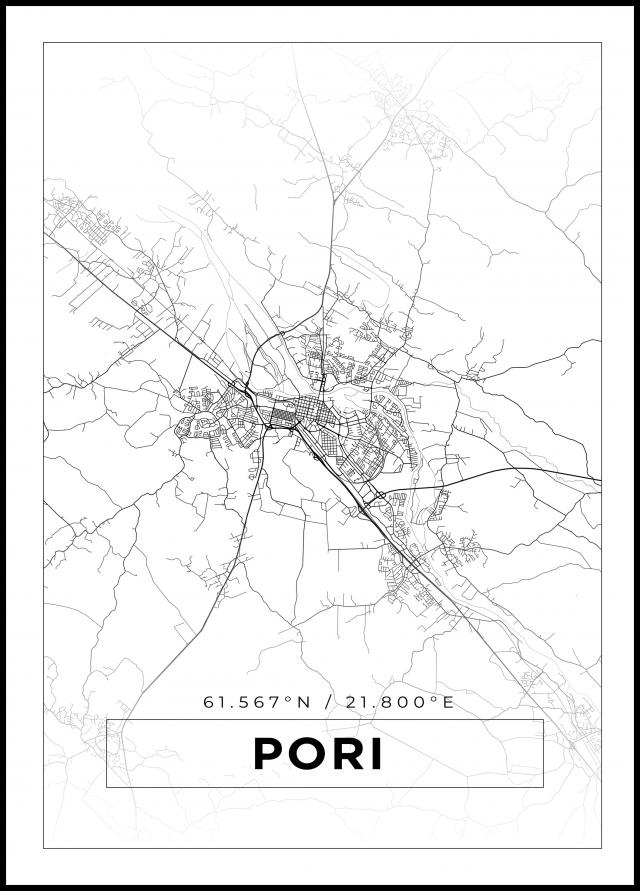 Kart - Pori - Hvit Plakat