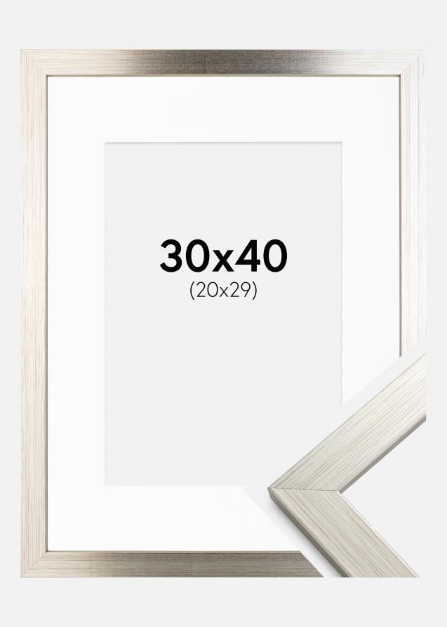 Ramme Silver Wood 30x40 cm - Passepartout Hvit 21x30 cm