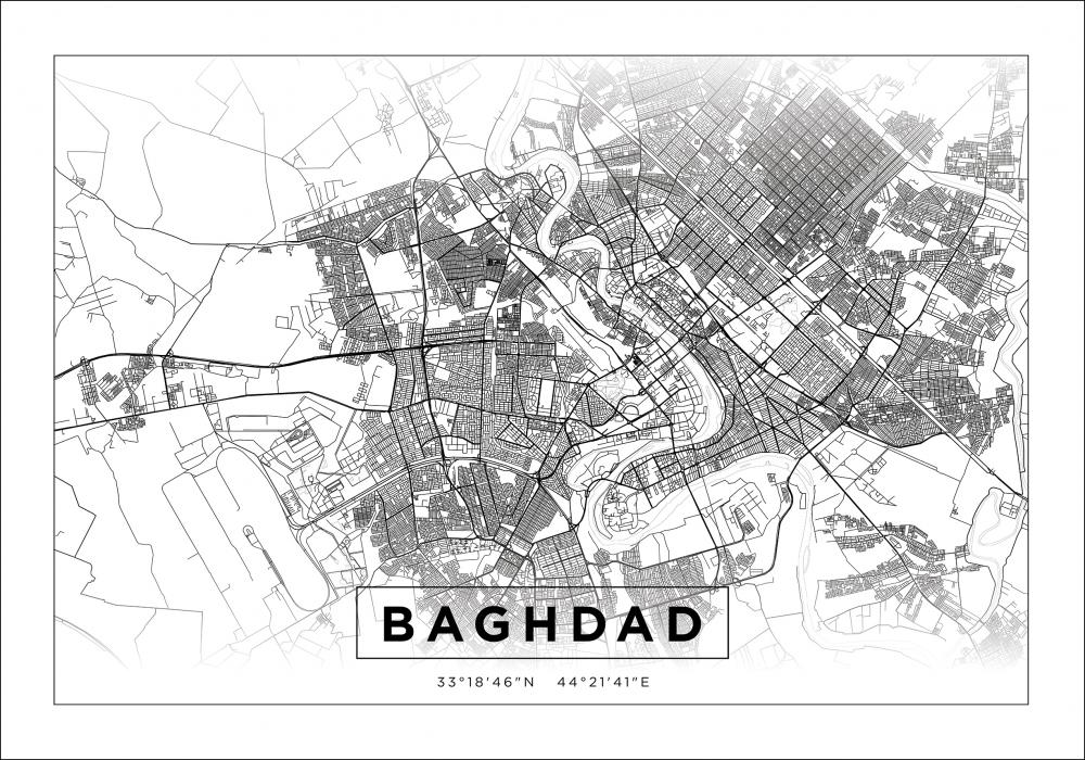 Kart - Baghdad - Hvit Plakat