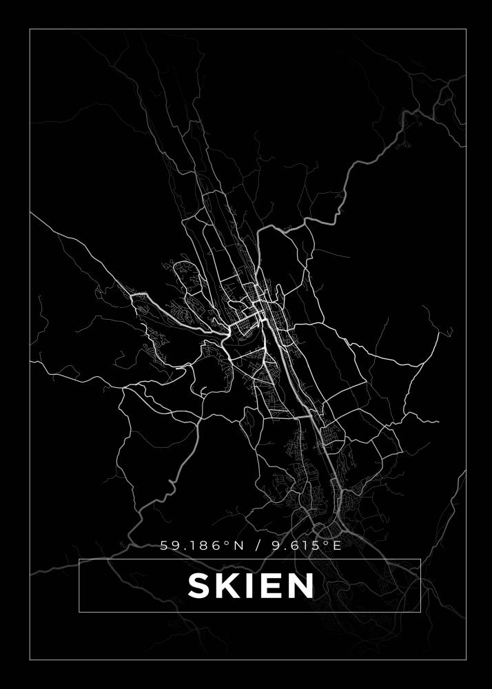 Kart - Skien - Svart Plakat