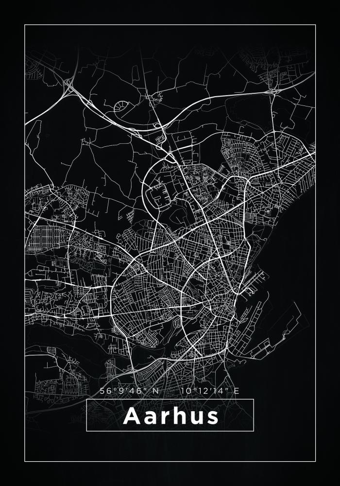 Kart - Aarhus - Svart Plakat