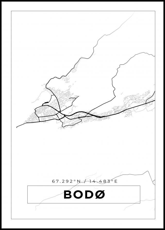 Kart - Bodø - Hvit Plakat