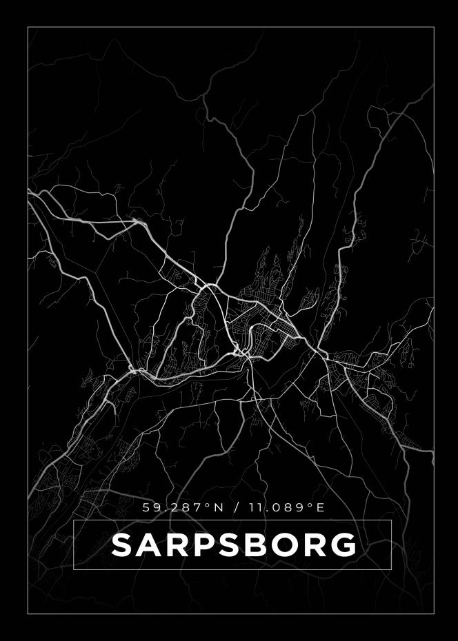 Kart - Sarpsborg - Svart Plakat