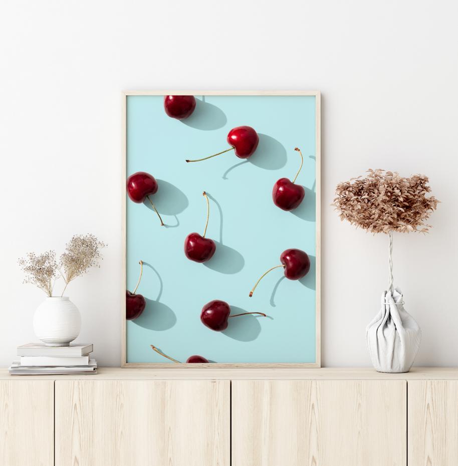 Cherries On Turquoise Plakat