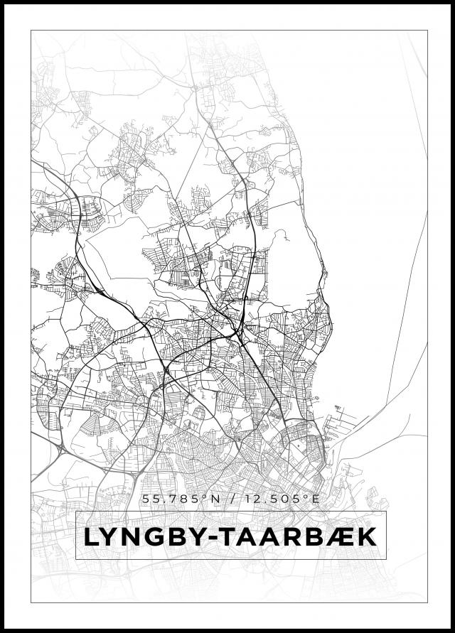 Kart - Lyngby-Taarbæk - Hvit Plakat